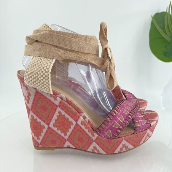 Theodora & Callum Stuart Weitzman Platform Espadrille Wedge Sandal Pink Size 10 - Picture 5 of 16